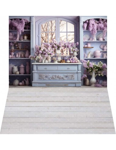 Vintage shelves with wisteria (backdrop - wall and floor)