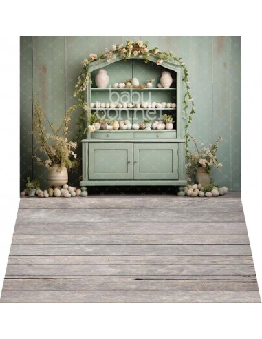 Water-green cabinet with Easter eggs (backdrop - wall and floor)