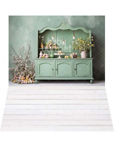 Water-green furniture with Easter decorations (backdrop - wall and floor)