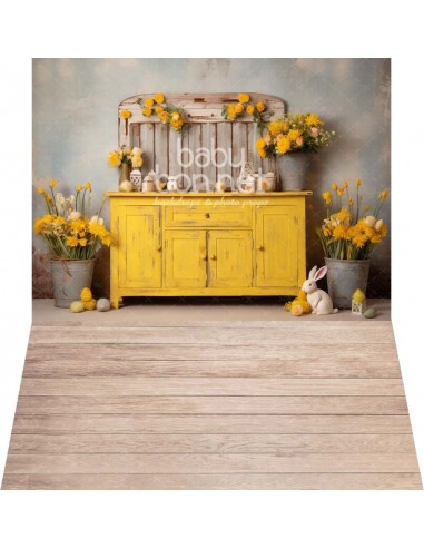 Muebles rústicos amarillos (fondo fotográfico - pared y suelo)