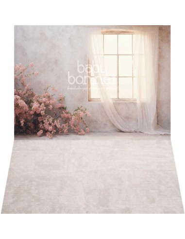 Stucco wall with pink flowers (backdrop - wall and floor)
