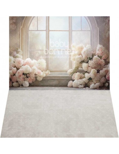 Window with white hydrangeas (backdrop - wall and floor)