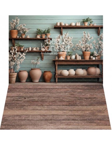 Shelves with pots (backdrop - wall and floor)