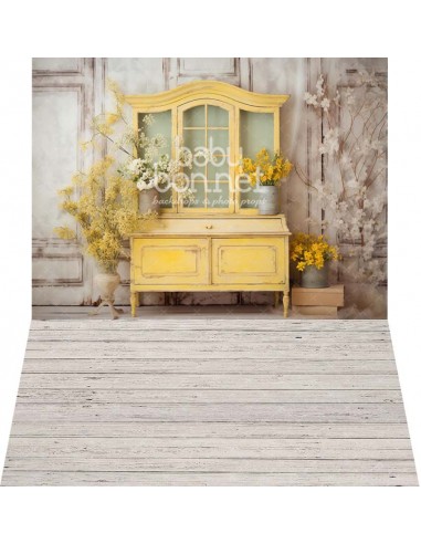Armoire vintage jaune (fond de studio - mur et sol)