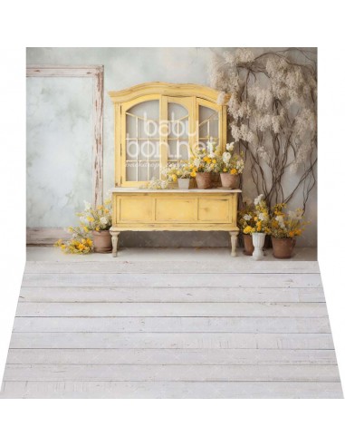 Mueble vintage amarillo (fondo fotográfico - pared y suelo)