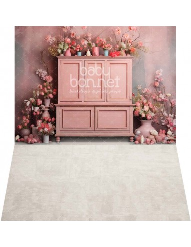 Meubles et décorations roses (fond de studio - mur et sol)