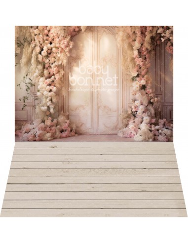 Porta clássica com rosas (fundo fotográfico - parede e chão)