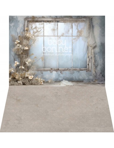Shabby window in blue (backdrop - wall and floor)