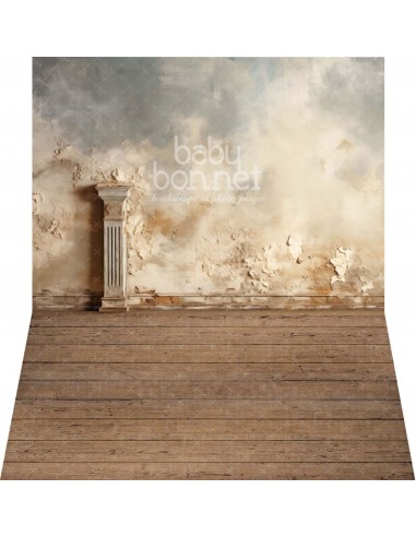 Worn-out wall with classic pillar (backdrop - wall and floor)