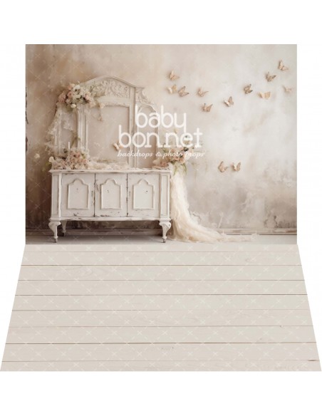 Habitación shabby con mariposas (fondo fotográfico - pared y suelo)