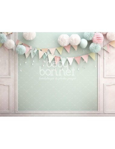 Pastel bunting on a classic wall (backdrop)