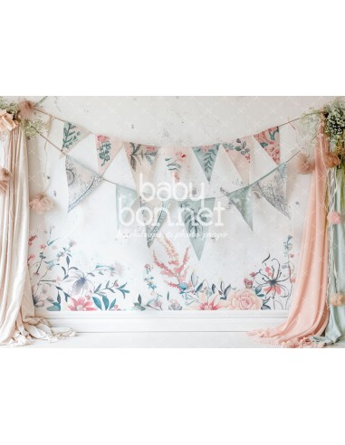 Banderines y cortinas de flores (fondo fotográfico)