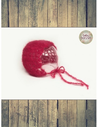 Red silk and wool Antoinette baby bonnet