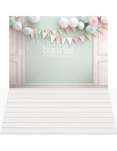 Pastel bunting on a classic wall (backdrop - wall and floor)