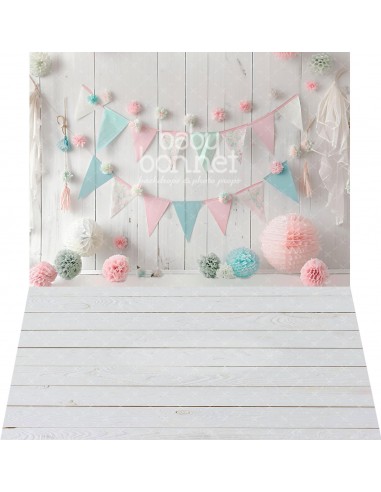 Blue and pink bunting (backdrop - wall and floor)