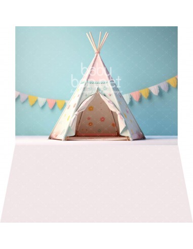 Tipi in blue room (backdrop - wall and floor)