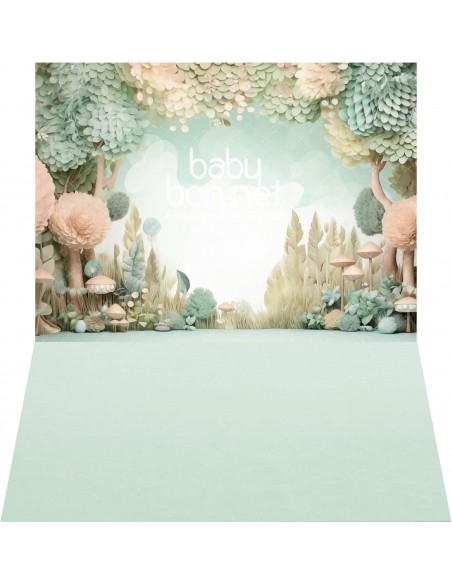 Bosque en verde y salmón (fondo fotográfico - pared y suelo)