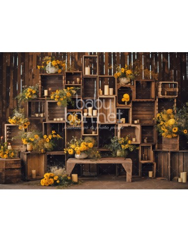 Boxes, flowers and candles (backdrop)