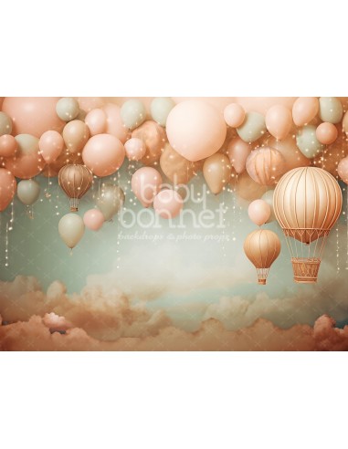 Vintage hot air balloons and clouds (backdrop)