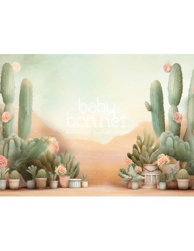 Cactus en flor en el desierto (fondo fotográfico)
