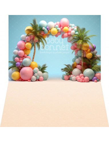 Arco de globos con palmeras (fondo fotográfico - pared y suelo)