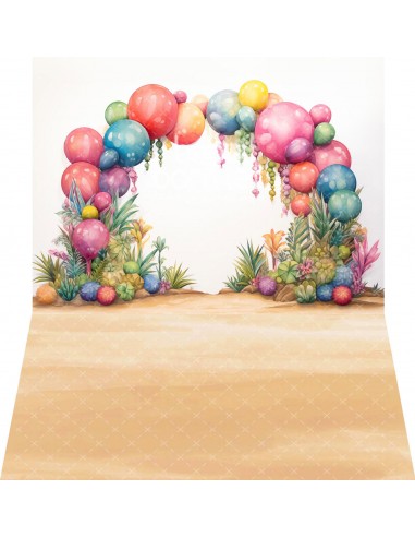 Arco de balões em aguarela (fundo fotográfico - parede e chão)