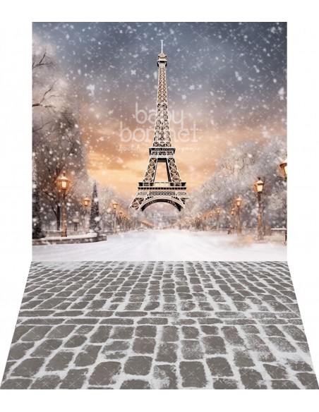 Torre Eiffel en la nieve (fondo fotográfico - pared y suelo)
