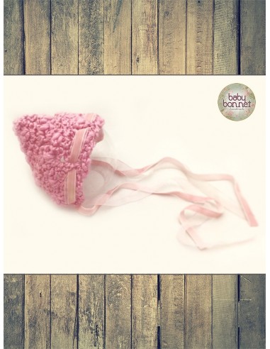 Pixie baby bonnet in rustic wool (pink or off white)