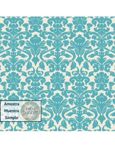 Patrón damasco vintage en azul y crudo (fondo fotográfico)