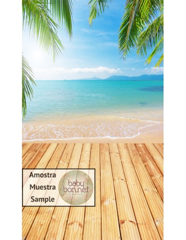 Praia tropical com palmeiras (fundo fotográfico - parede e chão)