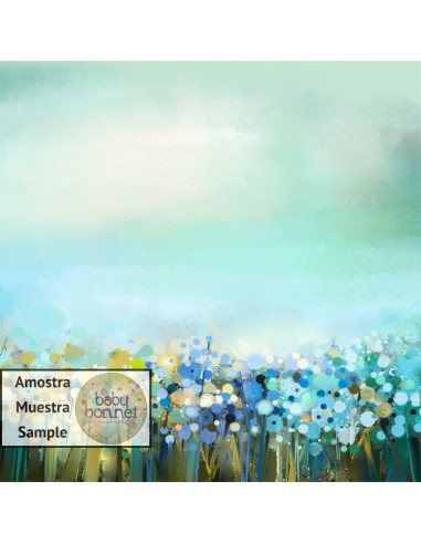 Pintura a óleo com flores azuis e verdes (fundo fotográfico)