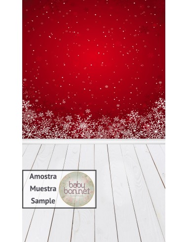 Fond rouge avec des flocons de neige (fond de studio - mur et sol)