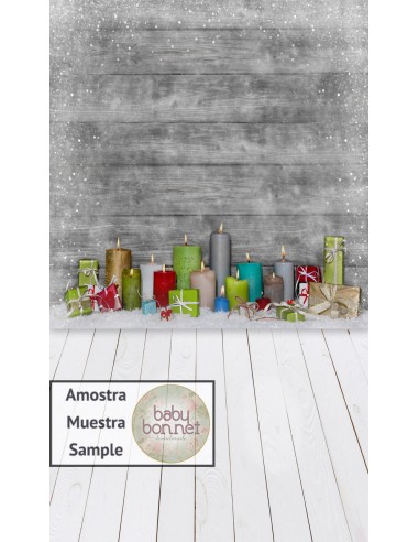 Gray snowed wood with colorful Christmas candles (backdrop - wall and floor)