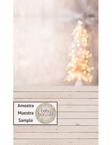 Light-toned background with blurred Christmas tree (backdrop - wall and floor)