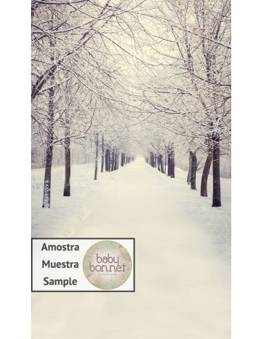 Caminho por entre árvores e neve (fundo fotográfico - parede+chão)