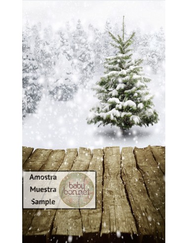 Paisaje con pino de Navidad nevado (fondo fotográfico - pared y suelo)