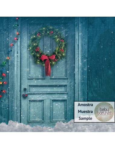 Porta azul com decoração de Natal (fundo fotográfico)