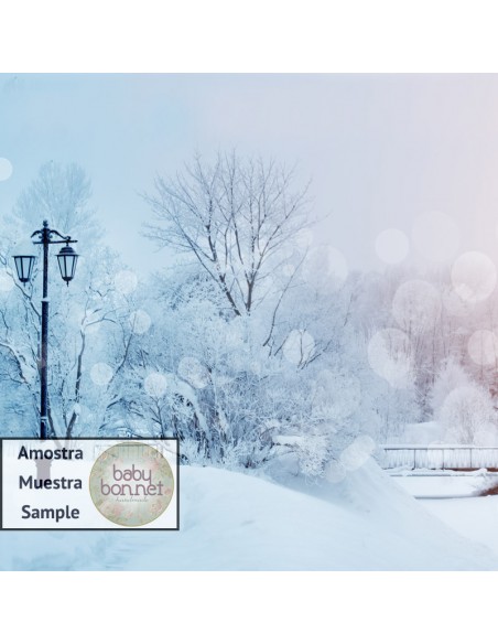 Parque nevado con puente (fondo fotográfico)