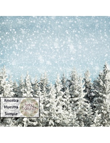 Neve a cair no topo dos pinheiros (fundo fotográfico)