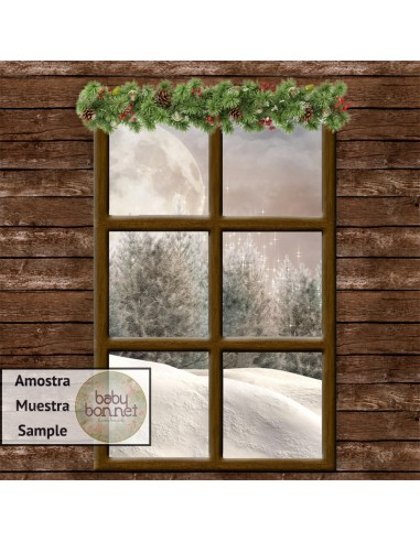 Large wooden window with Winter landscape (backdrop)